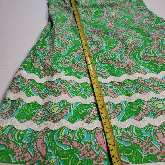 Lilly Pulitzer Green Pink Alligator Print Beaded Dress Size 4 Pink Label scallop - Picture 6 of 9